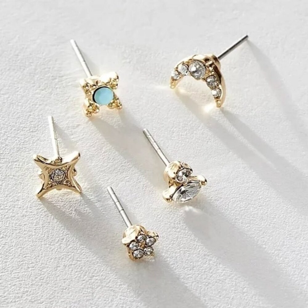 NWT Free People Rosette Stud Earring Pack Brooch Celestial - Sapphire Blue - Picture 3 of 9